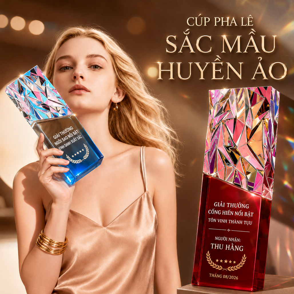 Cúp Pha Lê Vinh Danh Sắc Mầu Đế Màu Đỏ