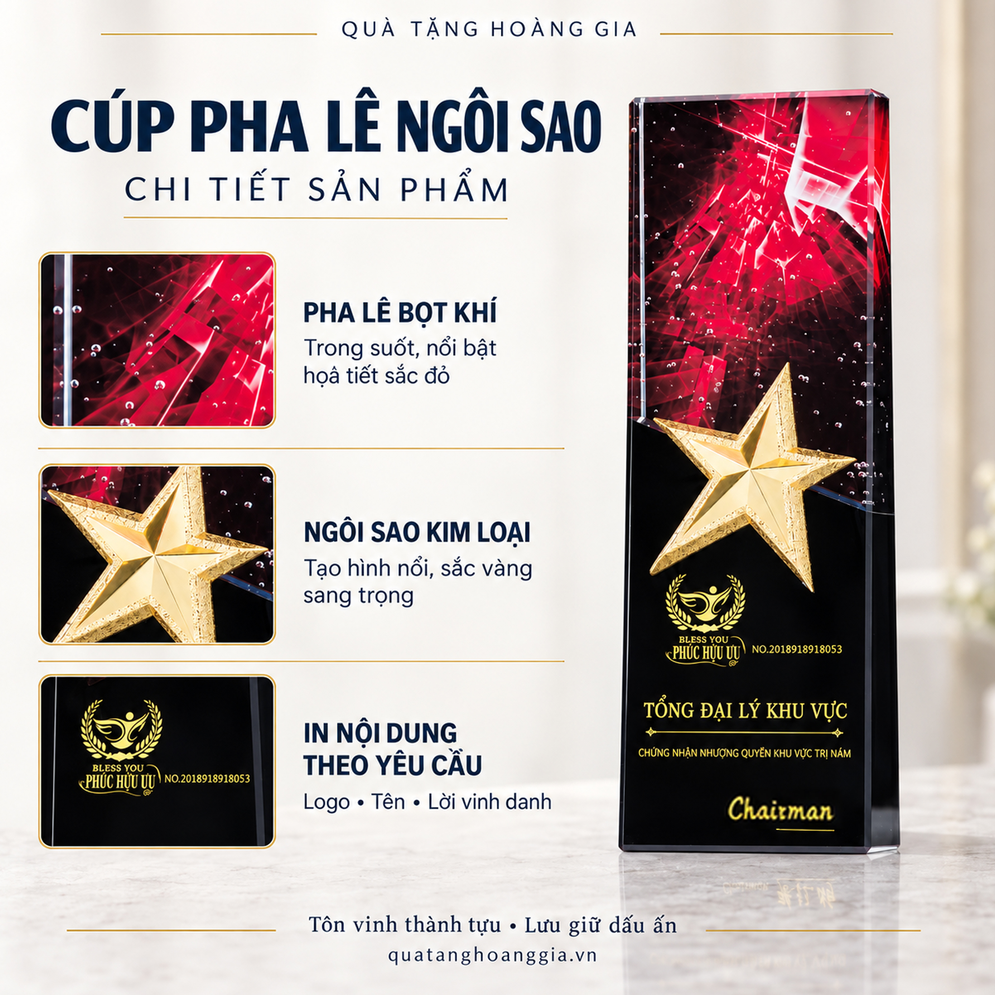 Cúp Vinh Danh Pha Lê Hình Thang CVD41