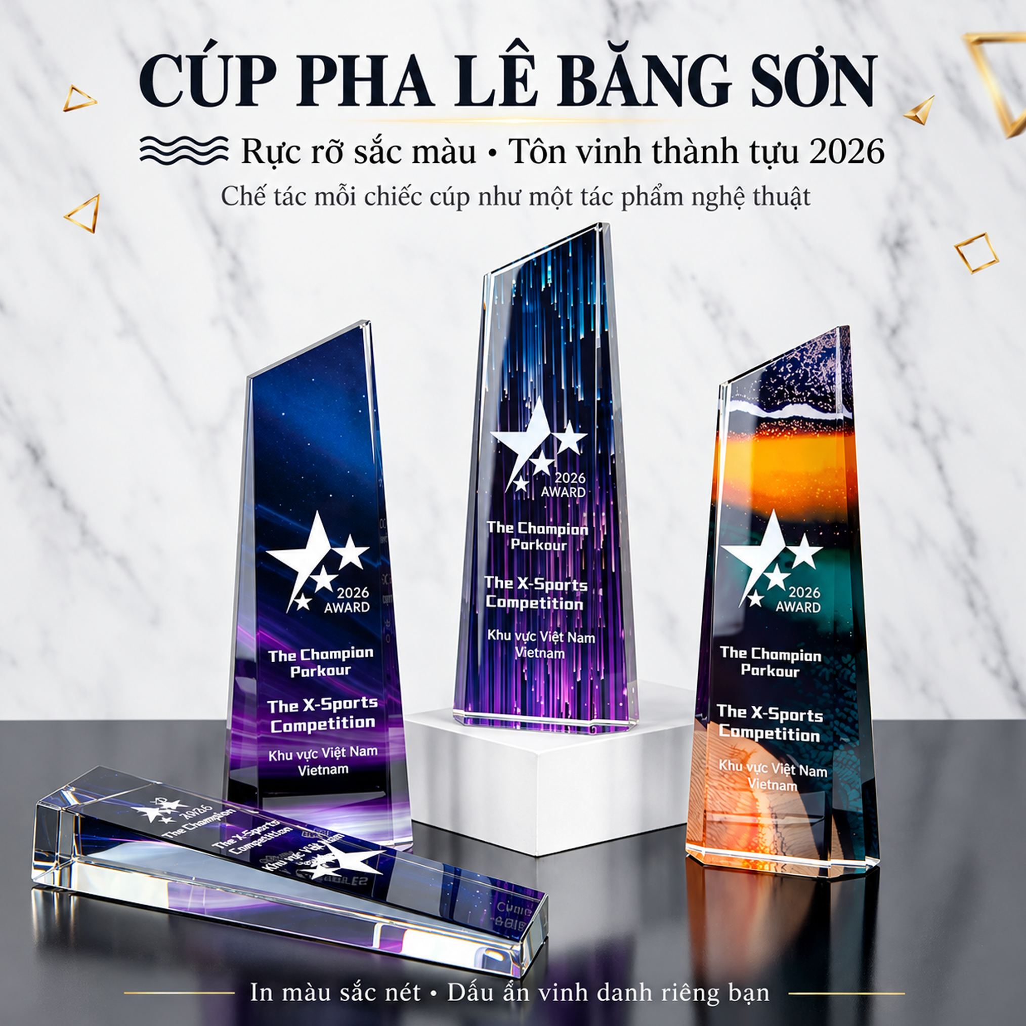 Cúp Vinh Danh Pha Lê Nguyên Khối CVD28