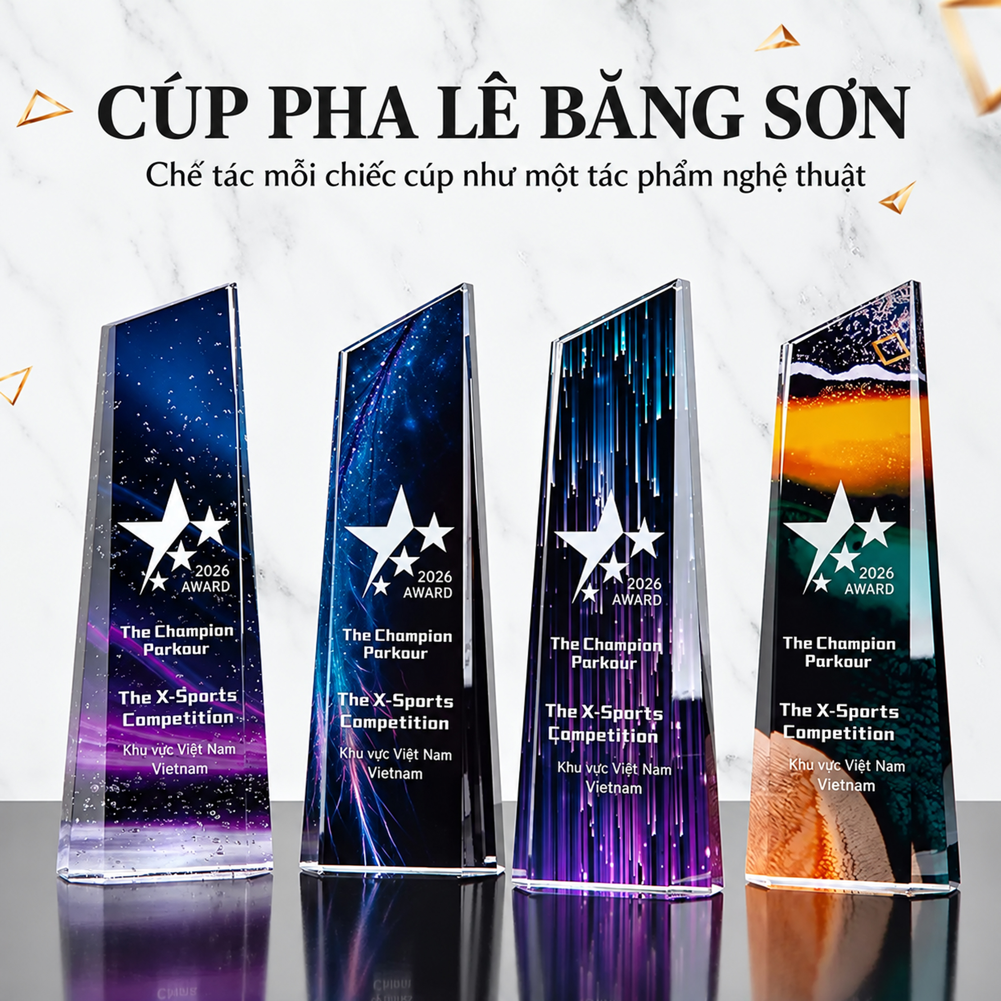 Cúp Vinh Danh Pha Lê Nguyên Khối CVD28
