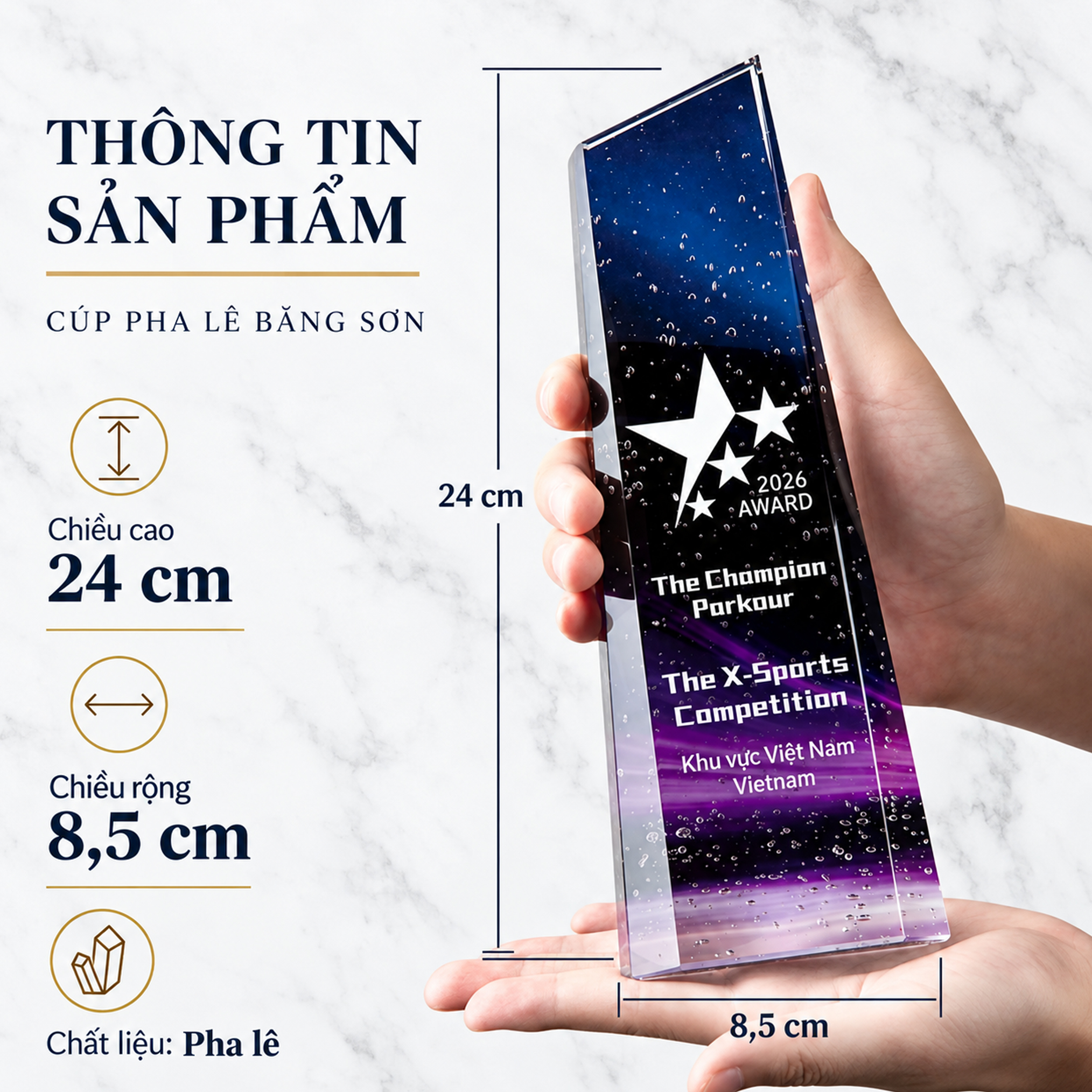 Cúp Vinh Danh Pha Lê Nguyên Khối CVD28