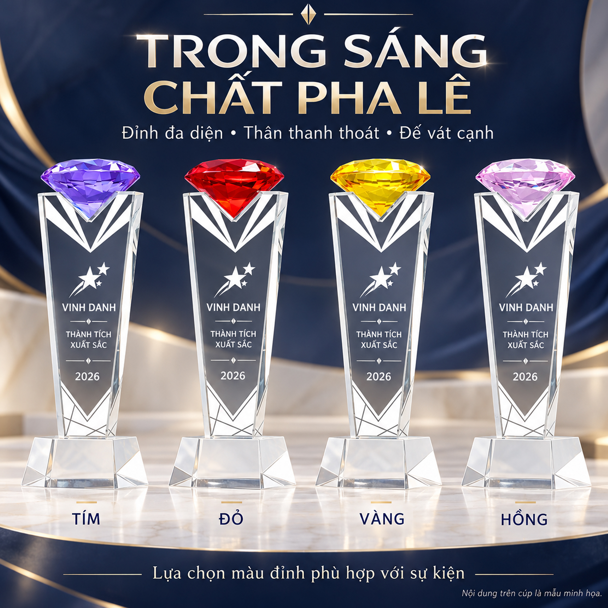 Cúp pha lê Cao Cấp Kim Cương Mầu CVD25