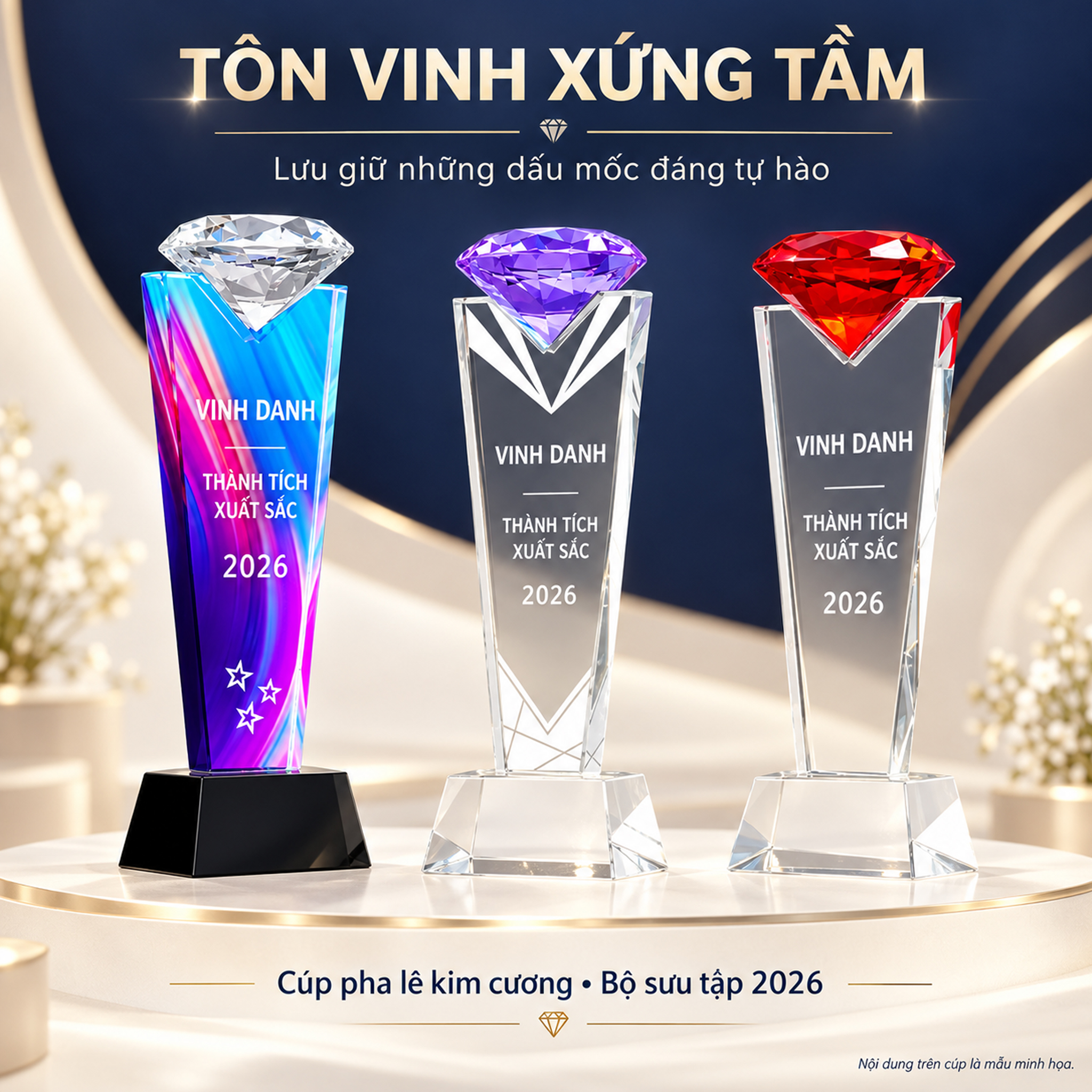 Cúp pha lê Cao Cấp Kim Cương Mầu CVD25