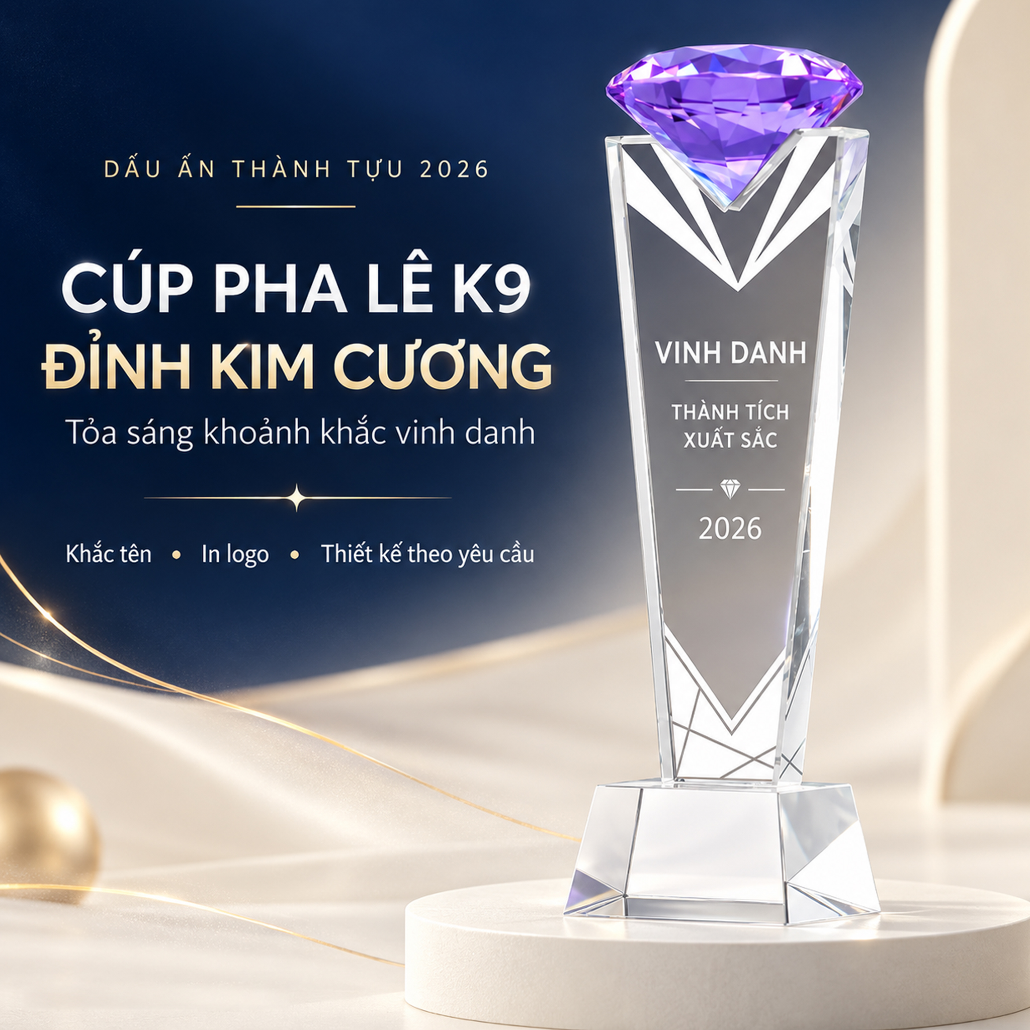 Cúp pha lê Cao Cấp Kim Cương Mầu CVD25