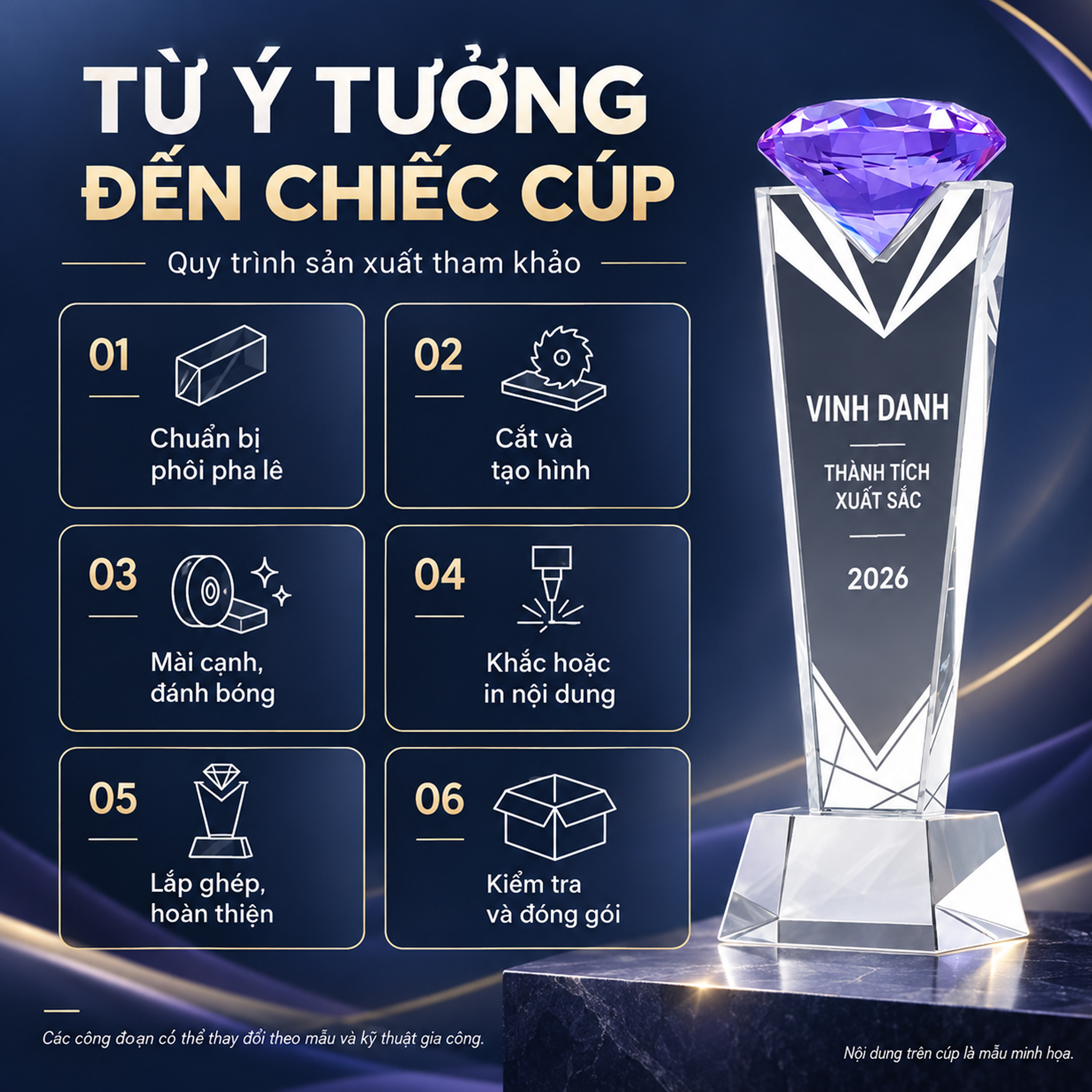 Cúp pha lê Cao Cấp Kim Cương Mầu CVD25