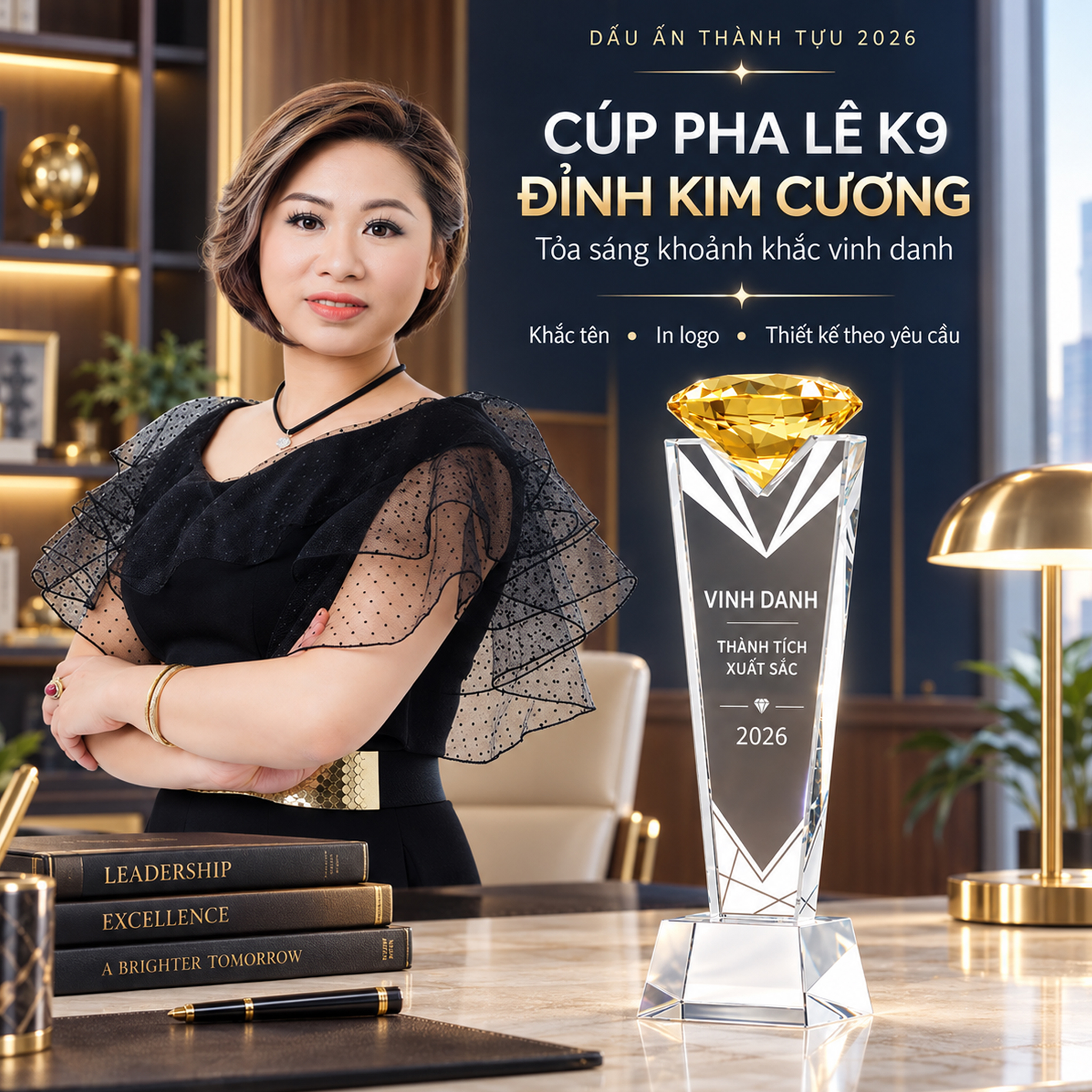 Cúp pha lê Cao Cấp Kim Cương Mầu CVD25
