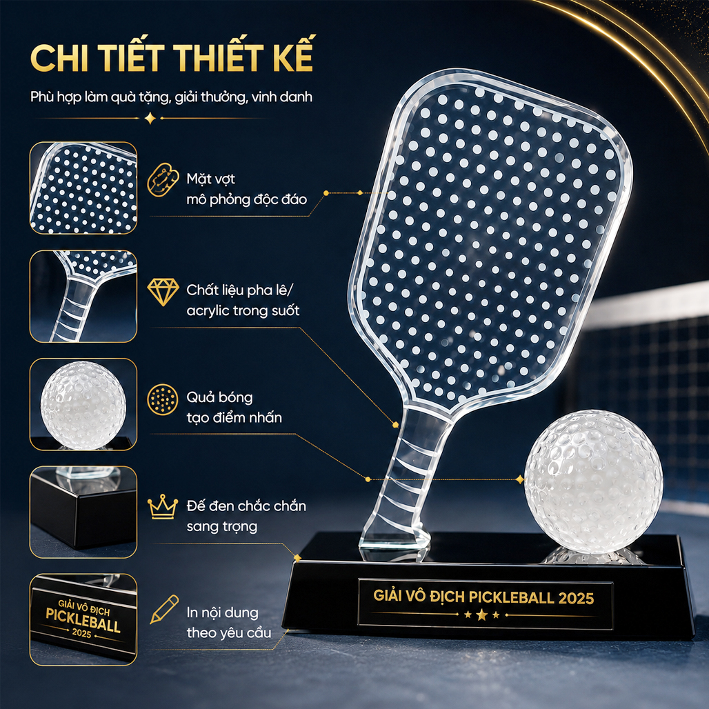 Cúp pickleball pha lê 10