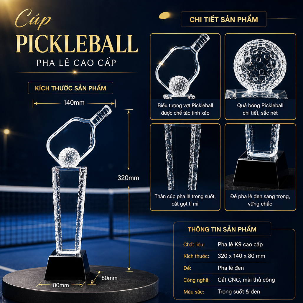 Cúp pickleball pha lê 18