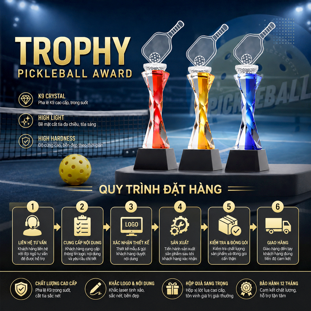 Cúp pickleball pha lê 25