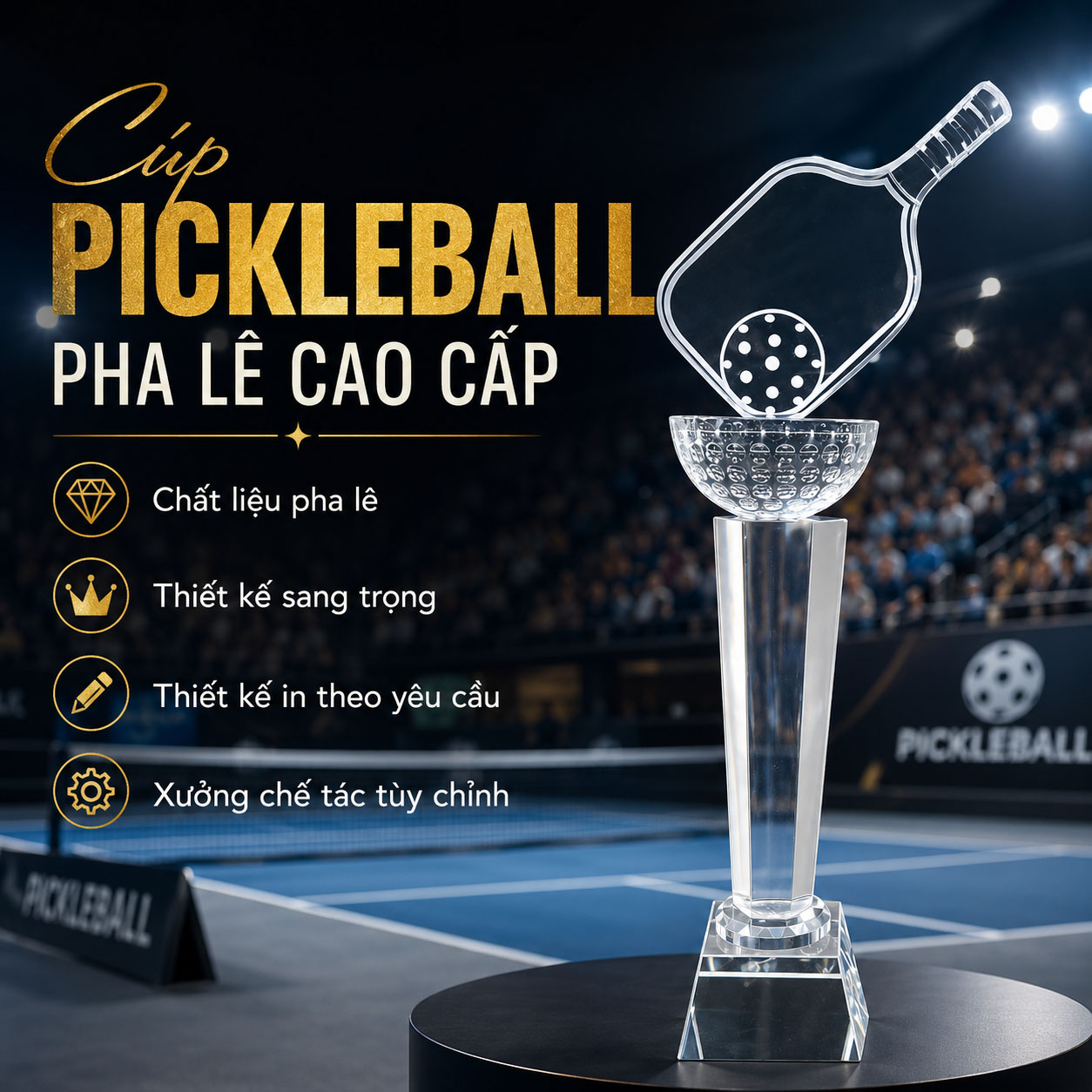 Cúp Pickleball Pha Lê Cao Cấp 32