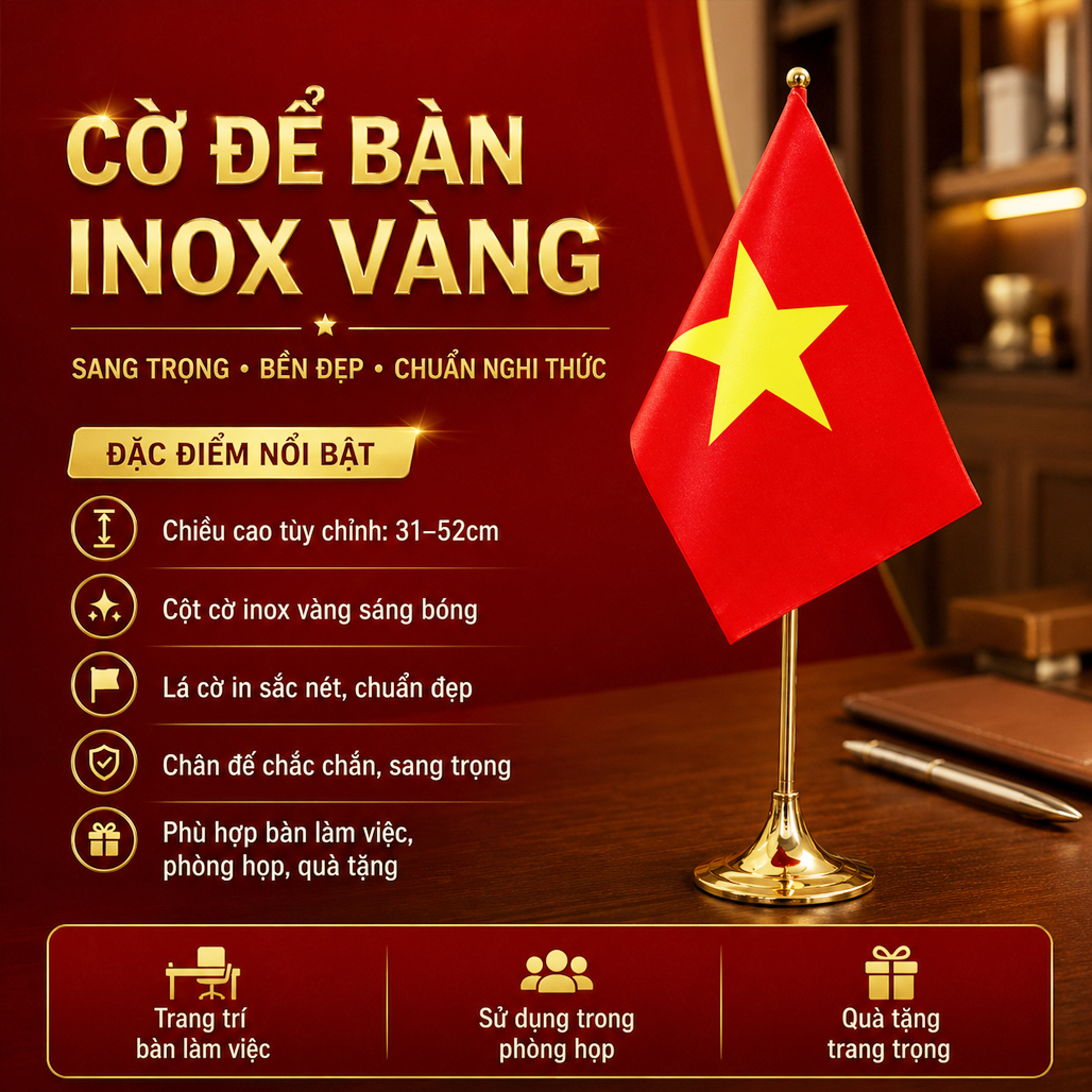 Đế Cắm Cờ Để Bàn Làm Việc Inox Vàng CĐB 121A