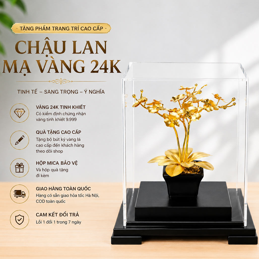 Đồ Trang Trí Hoa Lan Dát Vàng 24k QTV 30