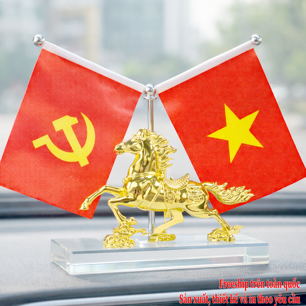 Đồ Trang Trí Ngựa Phong Thủy Đế Pha Lê Cờ Việt Nam Cao Cấp MĐ 58