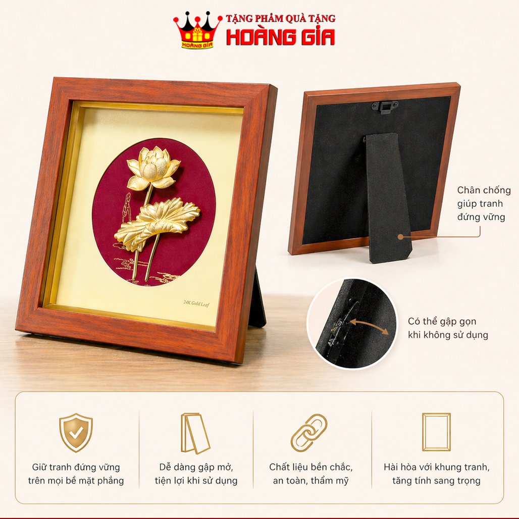 Đồ Trang Trí Tranh Hoa Sen Vàng 24K QTV 13