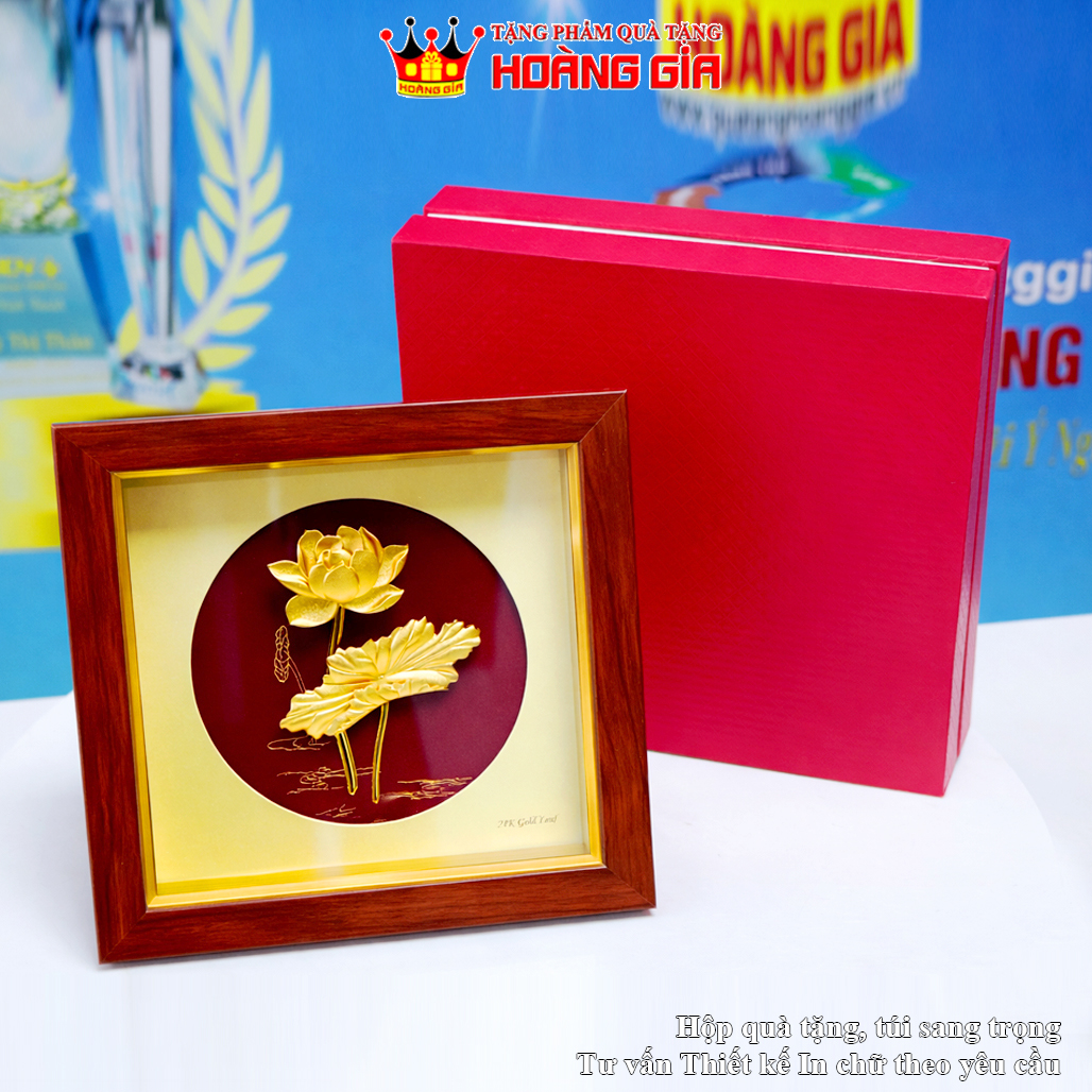 Đồ Trang Trí Tranh Hoa Sen Vàng 24K QTV 13