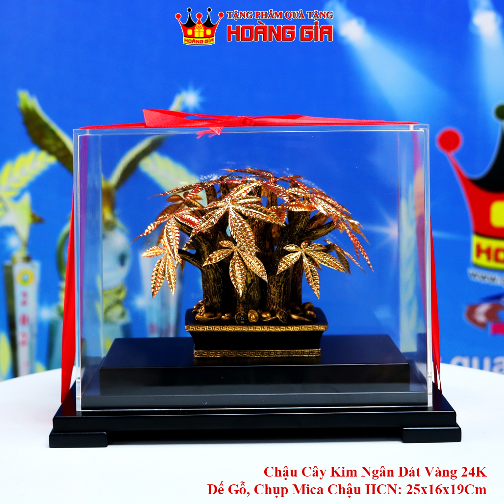 Đồ trang trí Chậu Cây Kim Ngân Dát Vàng 24K QTV 26