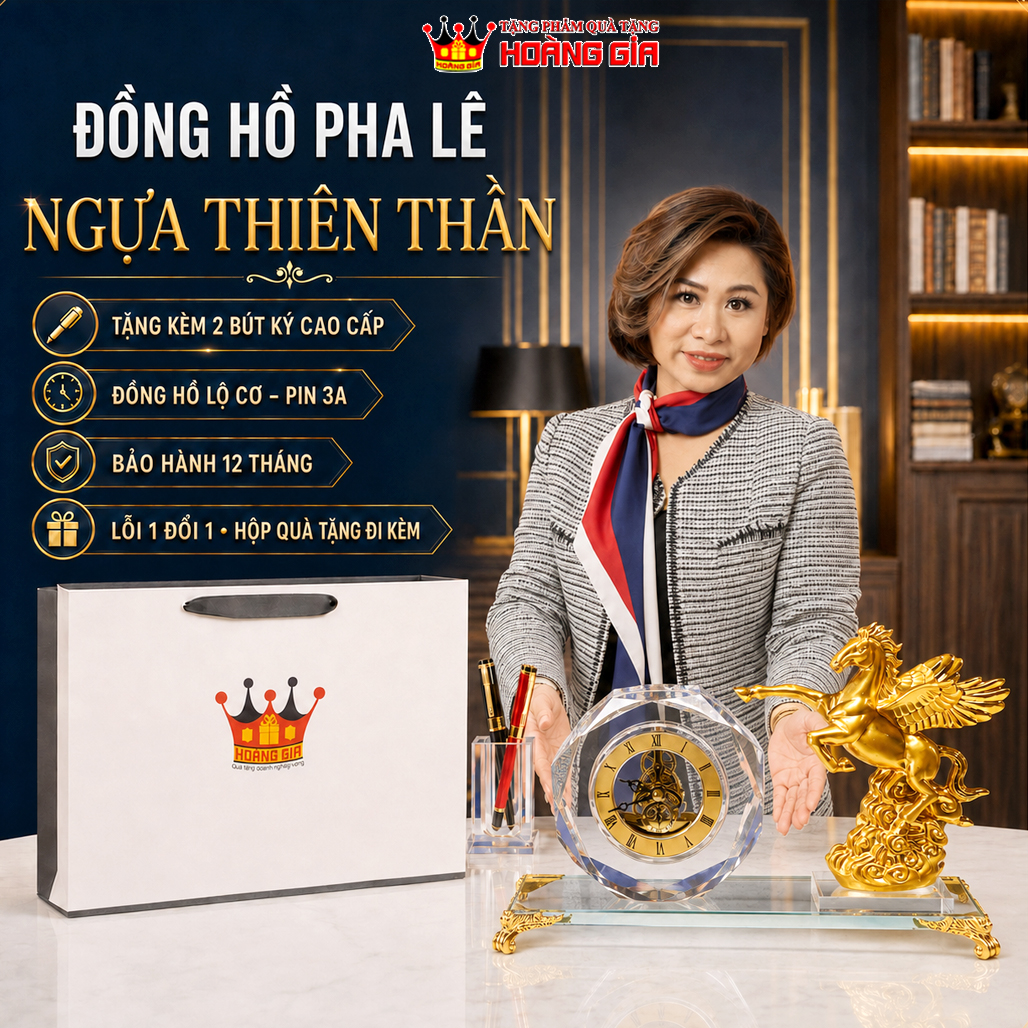 Đồng Hồ Để Bàn Pha Lê Tượng Ngựa Thiên Thần