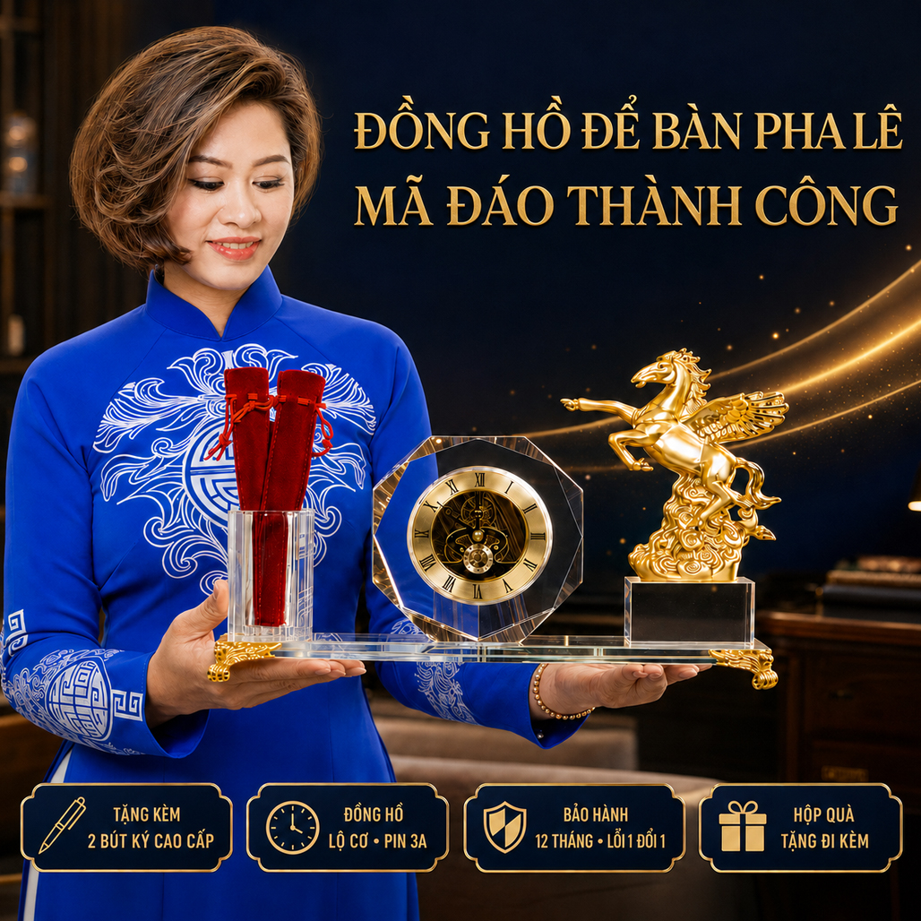 Đồng Hồ Để Bàn Pha Lê Ngựa Thiên Thần
