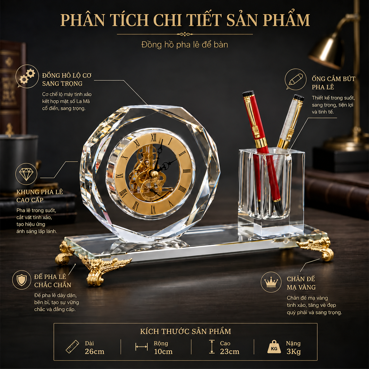Đồng Hồ Pha Lê Ngựa Như Ý - Quà Tặng Sếp
