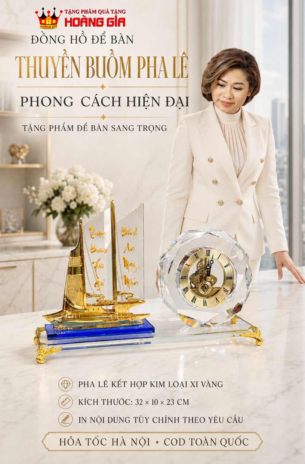 Đồng Hồ Pha Lê Thuận Buồm Xuôi Gió Phong Cách Hiện Đại