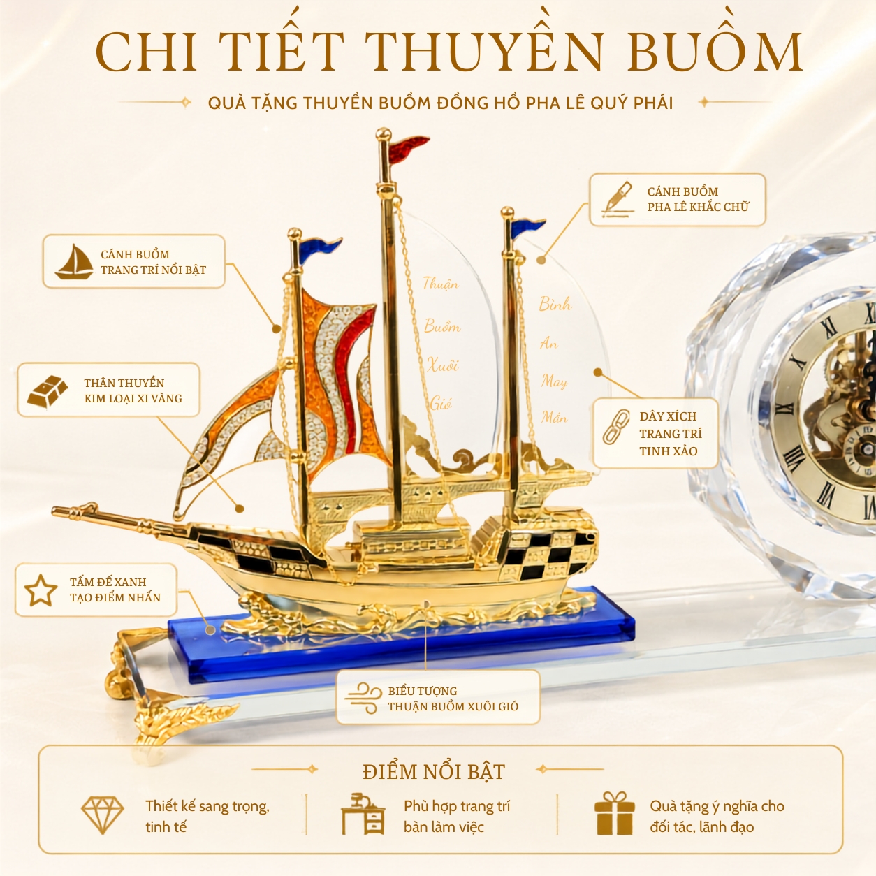 Đồng Hồ Pha Lê Thuận Buồm Xuôi Gió Phong Cách Quý Phái