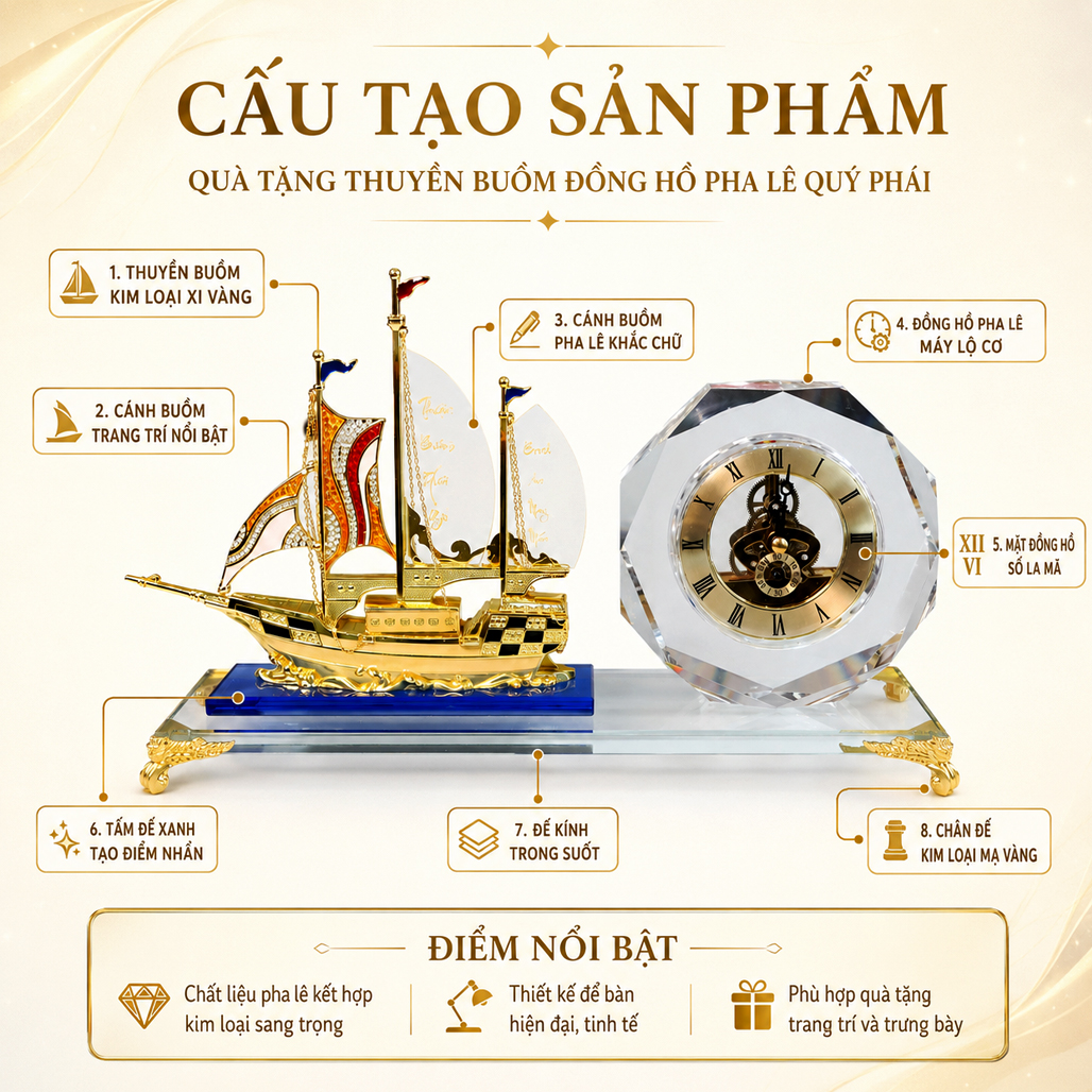 Đồng Hồ Pha Lê Thuận Buồm Xuôi Gió Phong Cách Quý Phái
