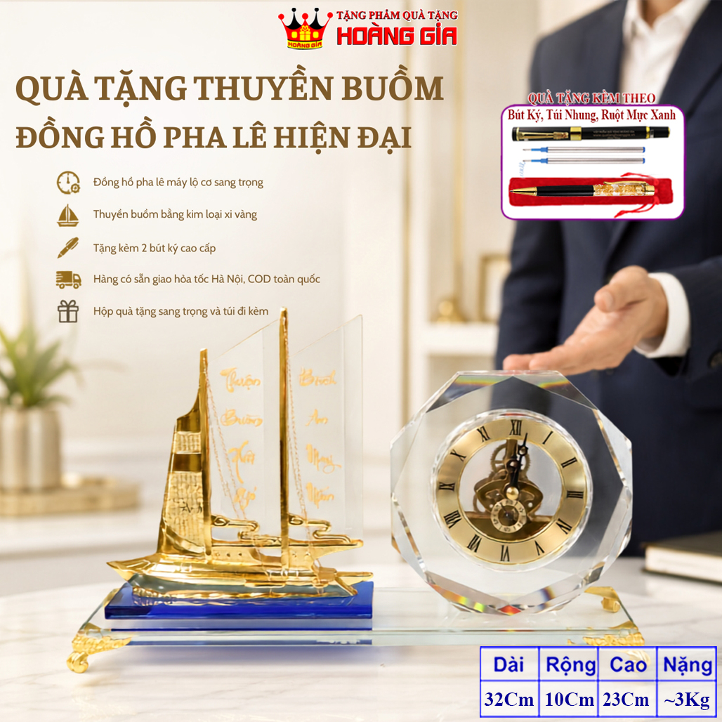 Đồng Hồ Pha Lê Thuận Buồm Xuôi Gió Phong Cách Hiện Đại
