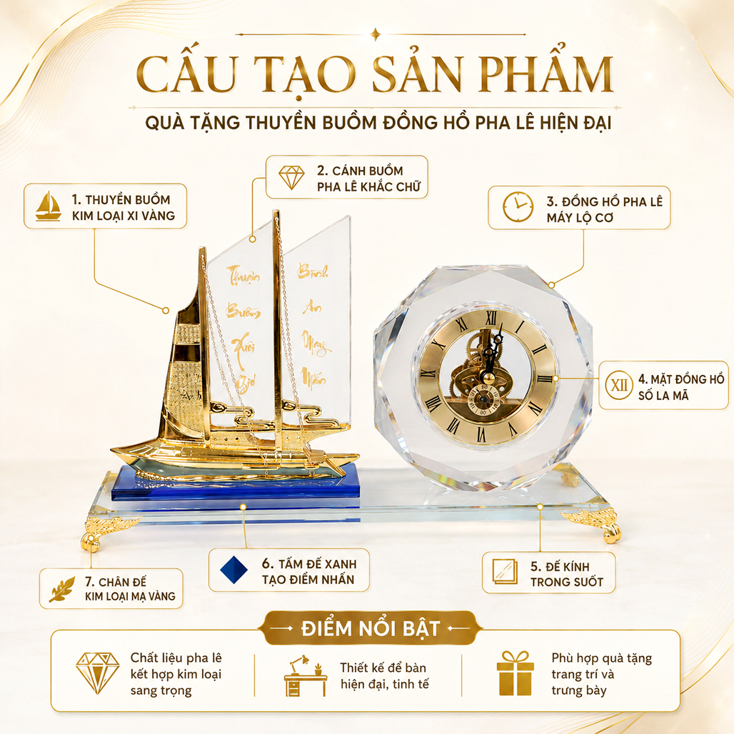 Đồng Hồ Pha Lê Thuận Buồm Xuôi Gió Phong Cách Hiện Đại