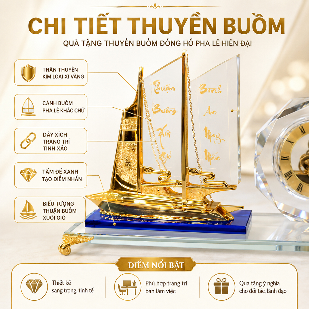 Đồng Hồ Pha Lê Thuận Buồm Xuôi Gió Phong Cách Hiện Đại