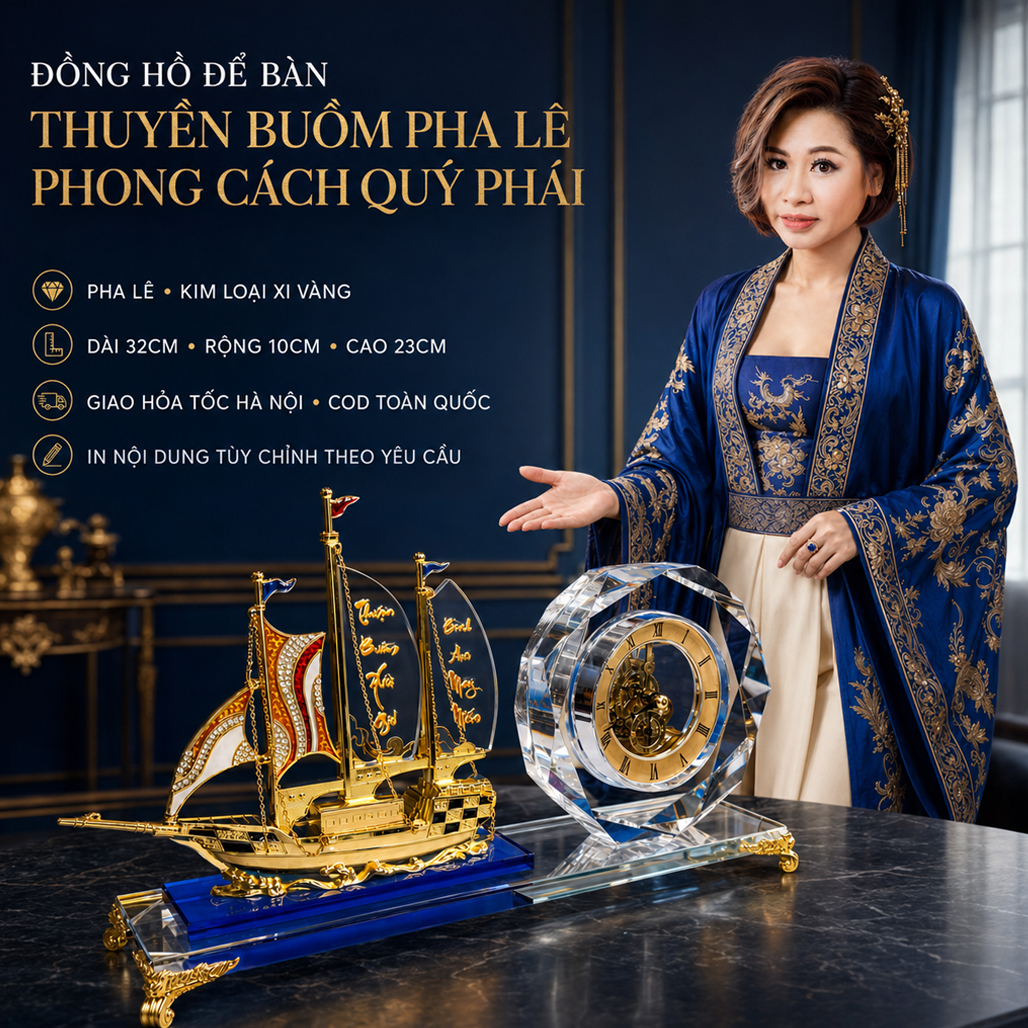 Đồng Hồ Pha Lê Thuận Buồm Xuôi Gió Phong Cách Quý Phái