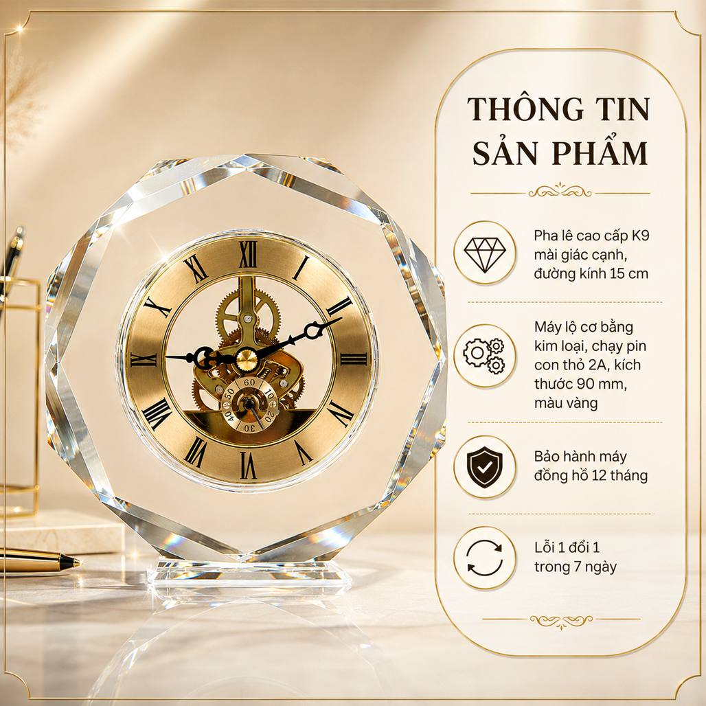 Đồng Hồ Pha Lê Thuận Buồm Xuôi Gió Phong Cách Hiện Đại