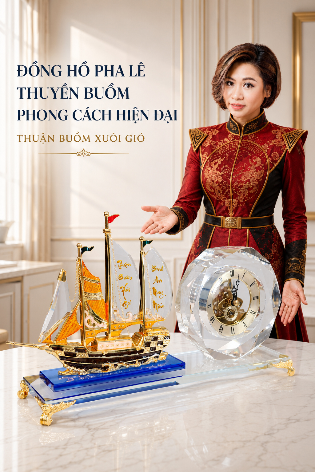 Đồng Hồ Pha Lê Thuận Buồm Xuôi Gió Phong Cách Sang Trọng