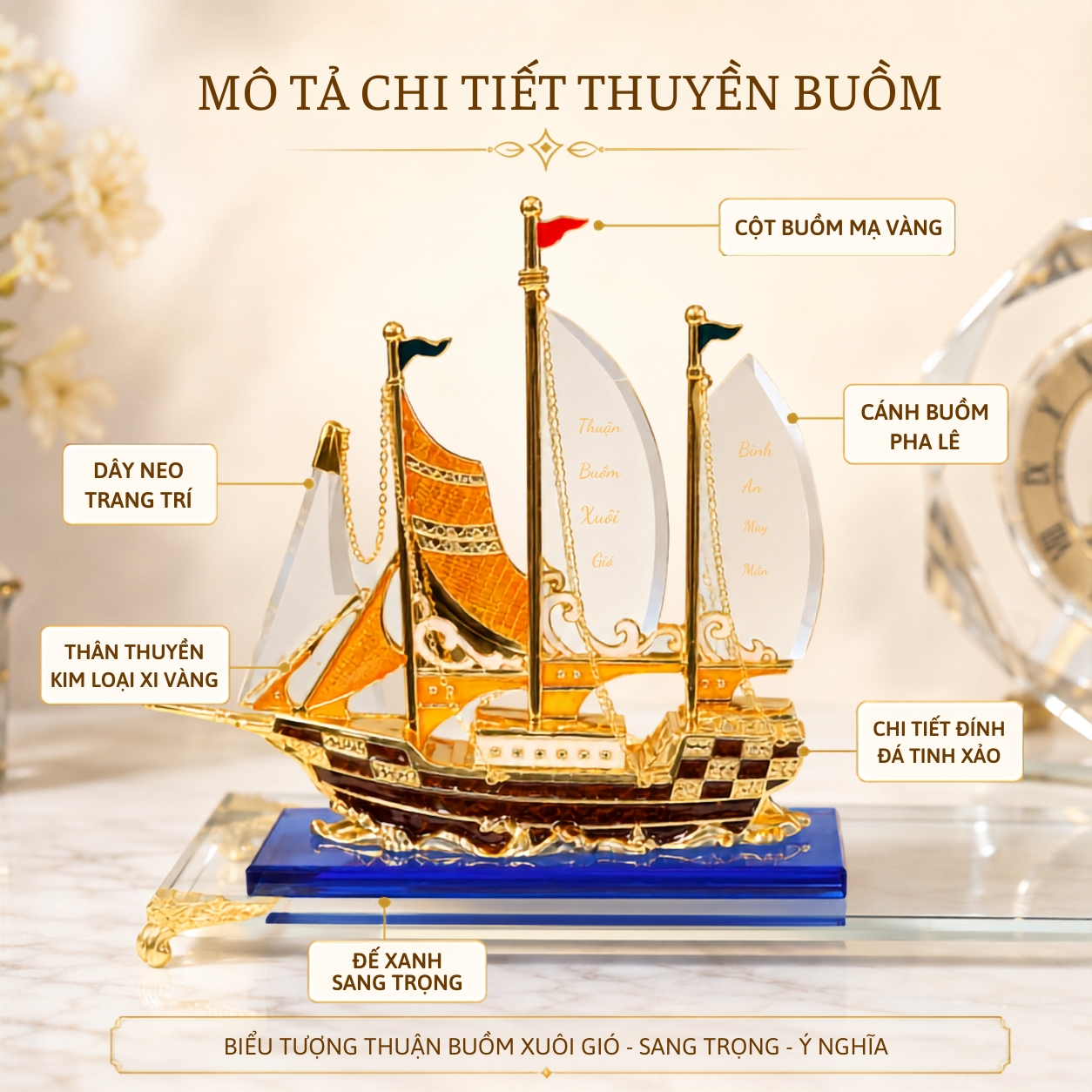 Đồng Hồ Pha Lê Thuận Buồm Xuôi Gió Phong Cách Sang Trọng