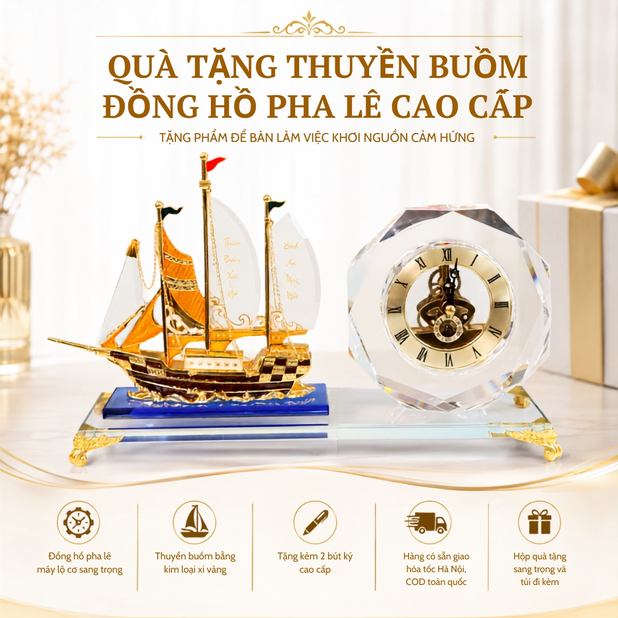 Đồng Hồ Pha Lê Thuận Buồm Xuôi Gió Phong Cách Sang Trọng