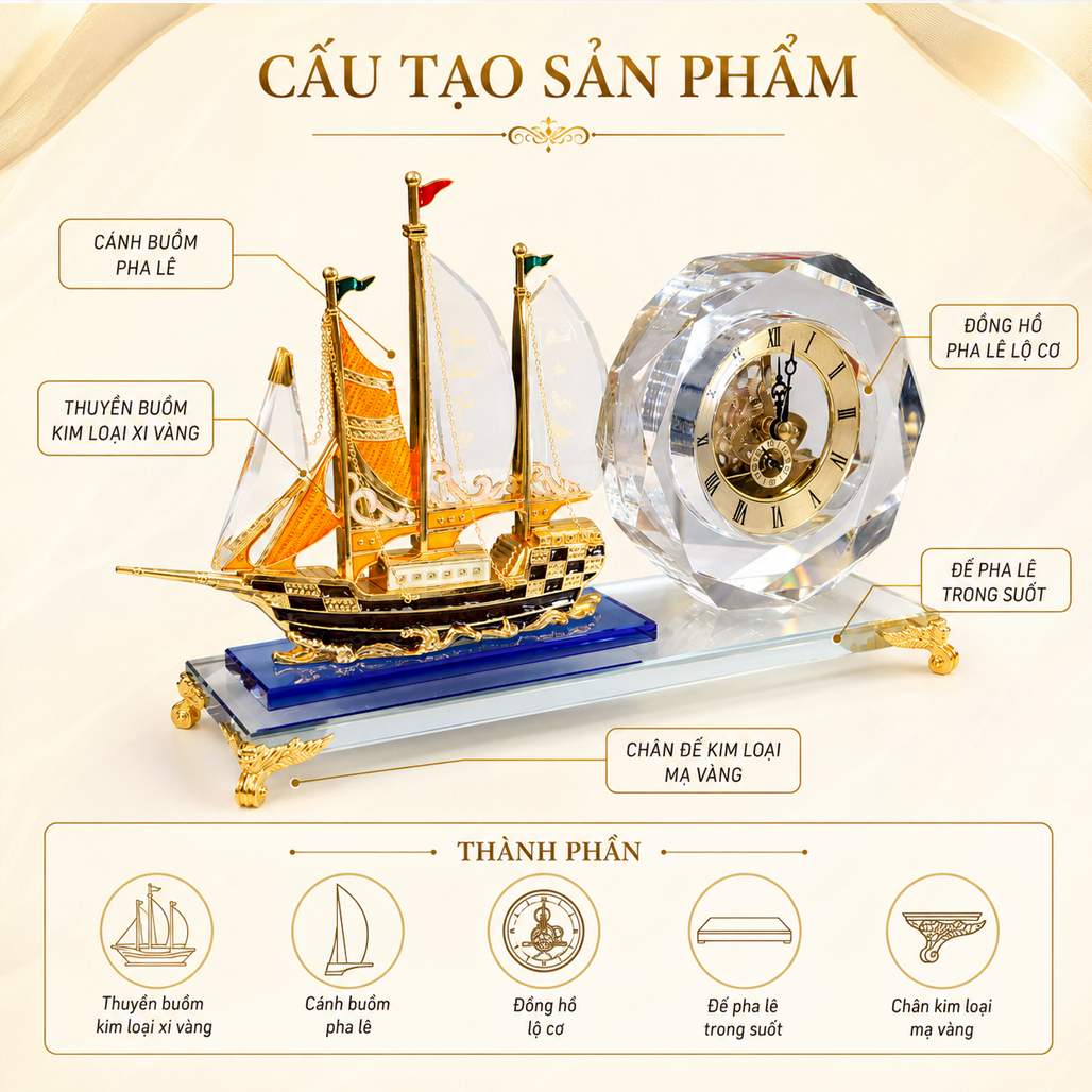 Đồng Hồ Pha Lê Thuận Buồm Xuôi Gió Phong Cách Sang Trọng