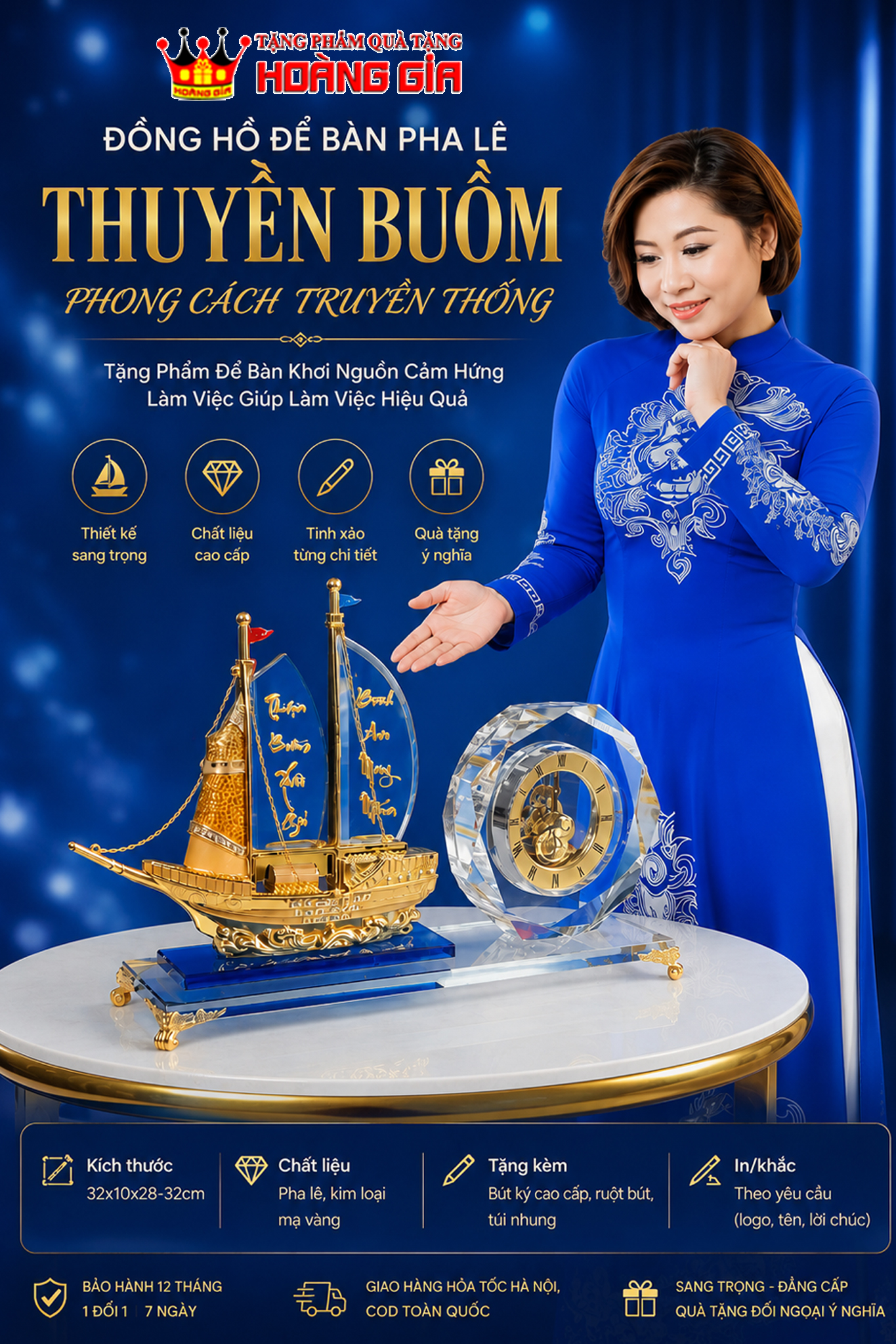 Đồng Hồ Pha Lê Thuận Buồm Xuôi Gió Phong Cách Truyền Thống