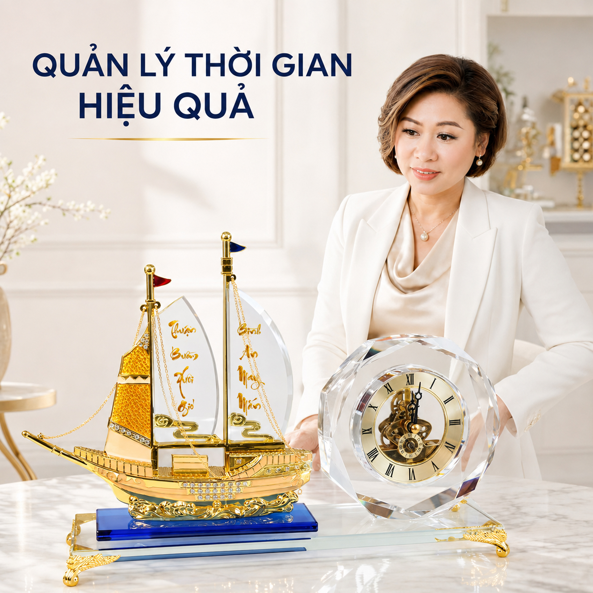 Đồng Hồ Pha Lê Thuận Buồm Xuôi Gió Phong Cách Truyền Thống