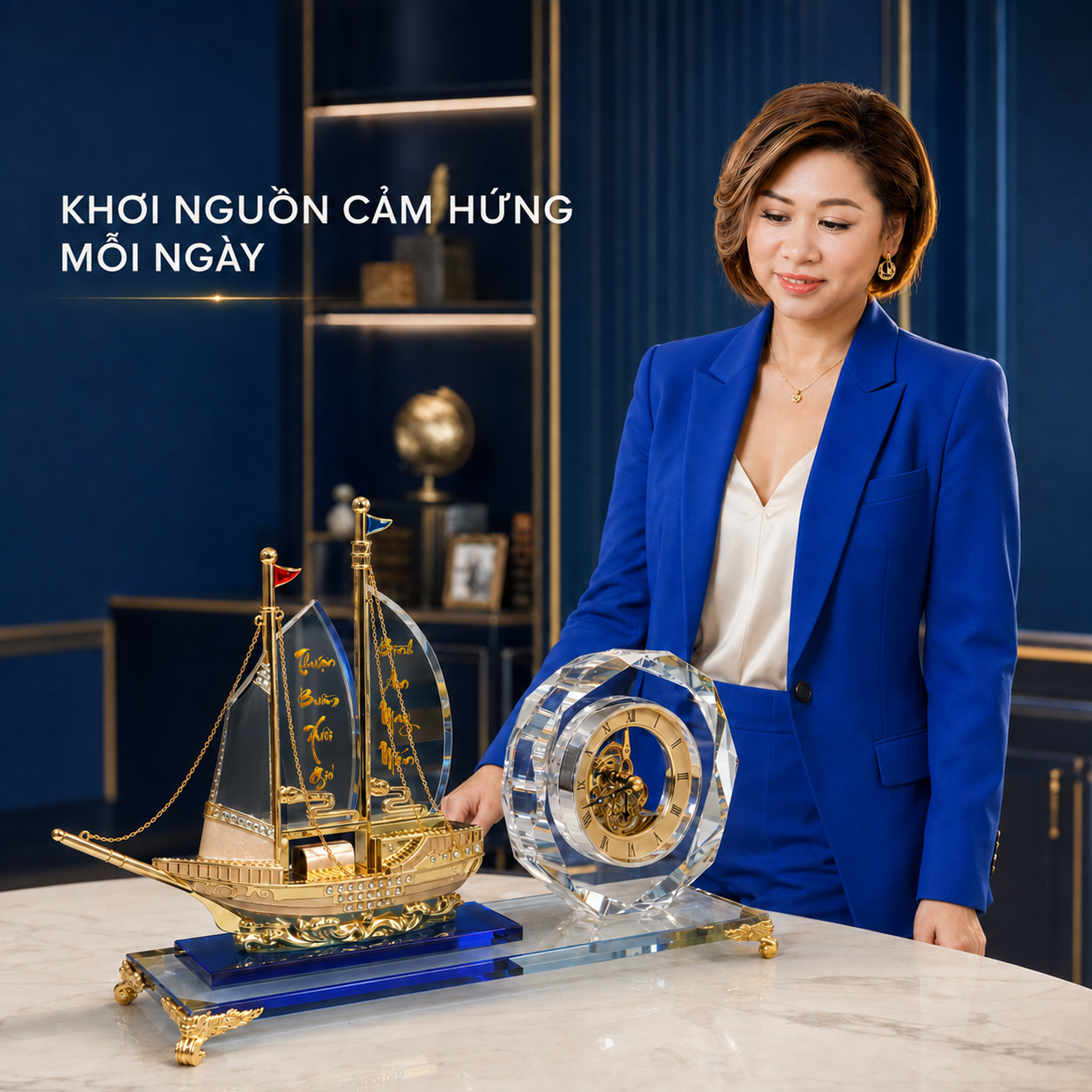 Đồng Hồ Pha Lê Thuận Buồm Xuôi Gió Phong Cách Truyền Thống