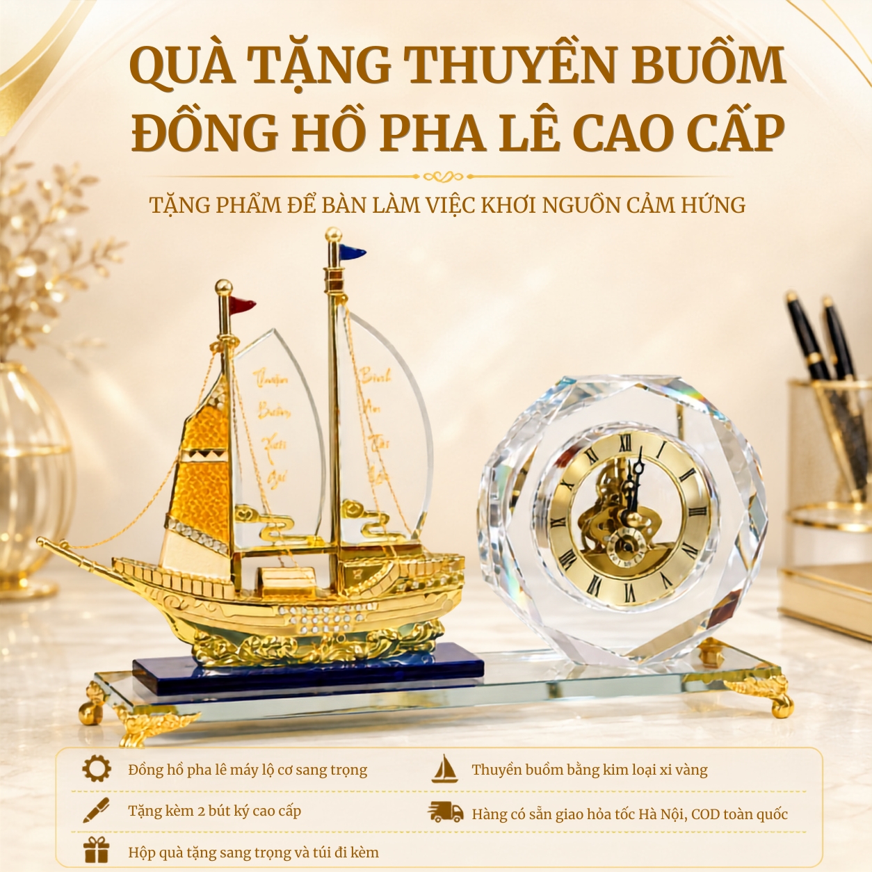 Đồng Hồ Pha Lê Thuận Buồm Xuôi Gió Phong Cách Truyền Thống