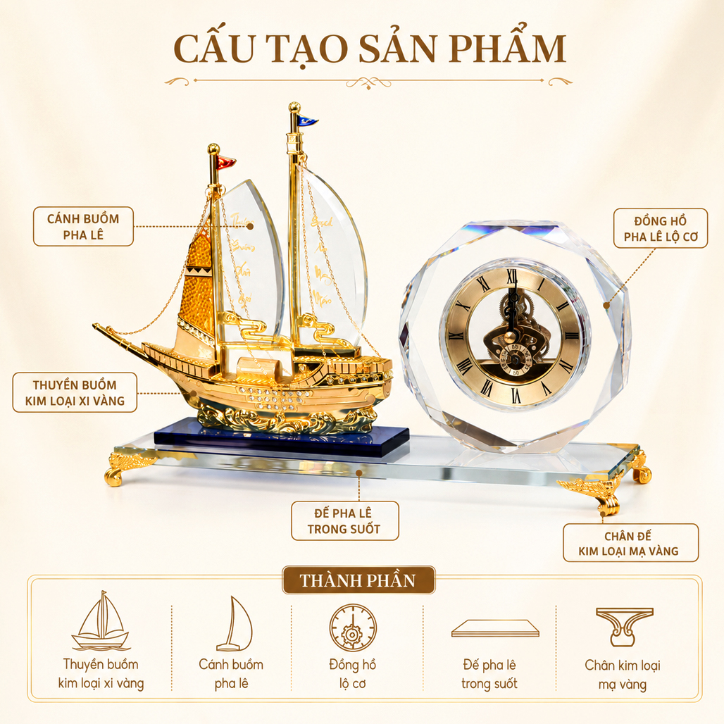 Đồng Hồ Pha Lê Thuận Buồm Xuôi Gió Phong Cách Truyền Thống