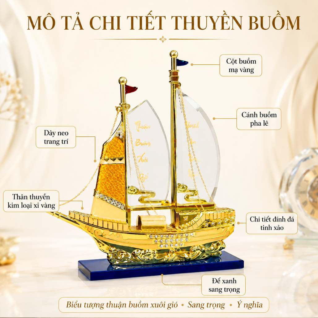 Đồng Hồ Pha Lê Thuận Buồm Xuôi Gió Phong Cách Truyền Thống