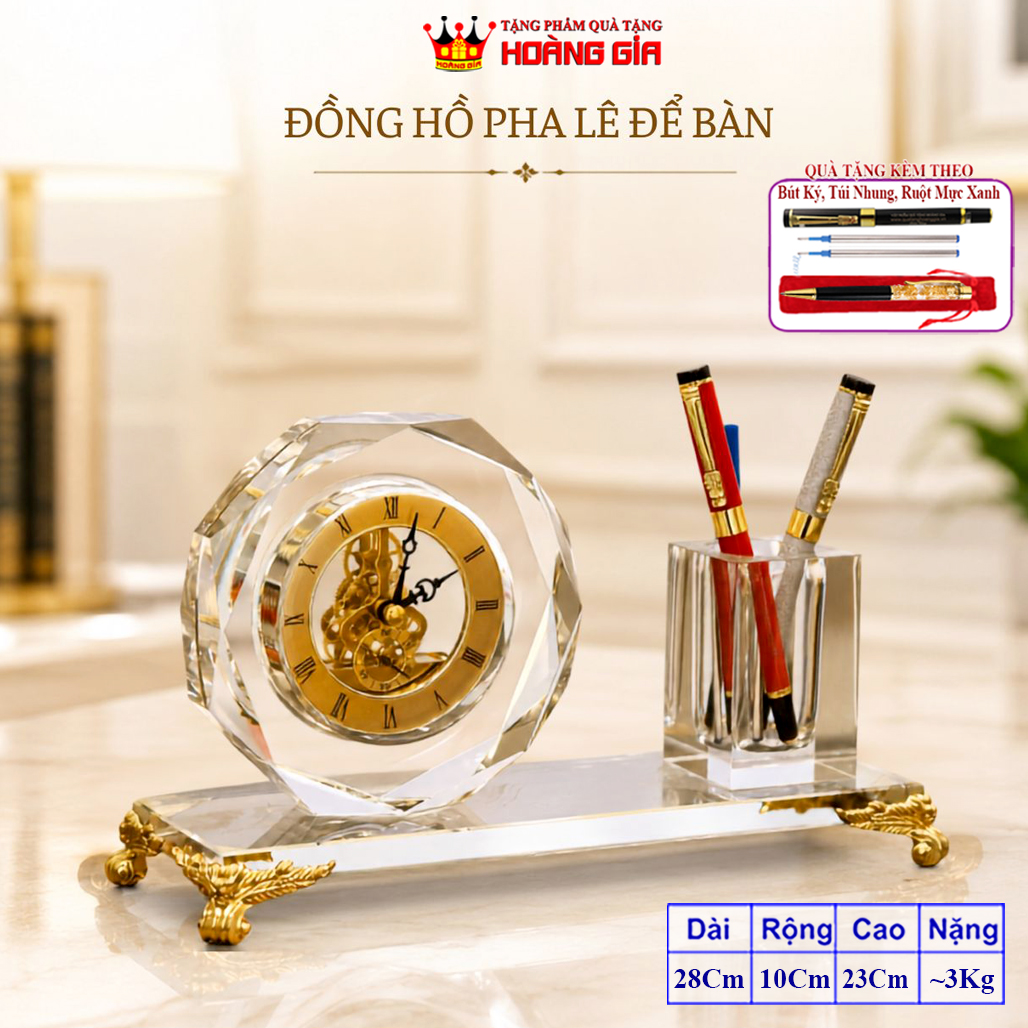 Cắm Bút Đồng Hồ Pha Lê Bát Giác Lộ Cơ