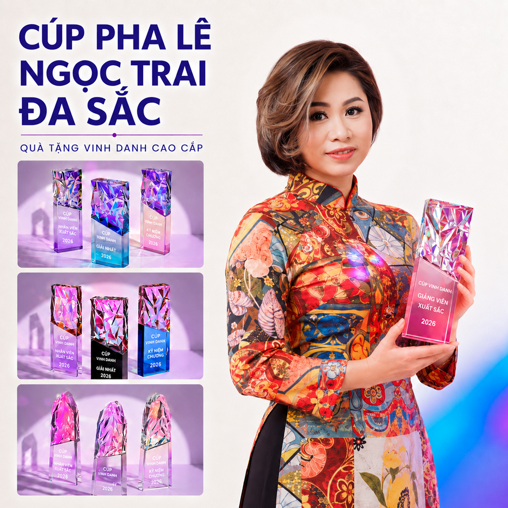 Cúp Pha Lê Ngọc Trai Sắc Màu Đế Chuyển Màu