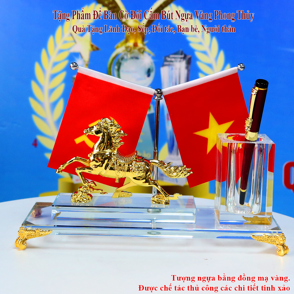 MĐ52 BỘ ĐỂ BÀN CỜ ĐÔI CẮM BÚT NGỰA VÀNG PHONG THỦY