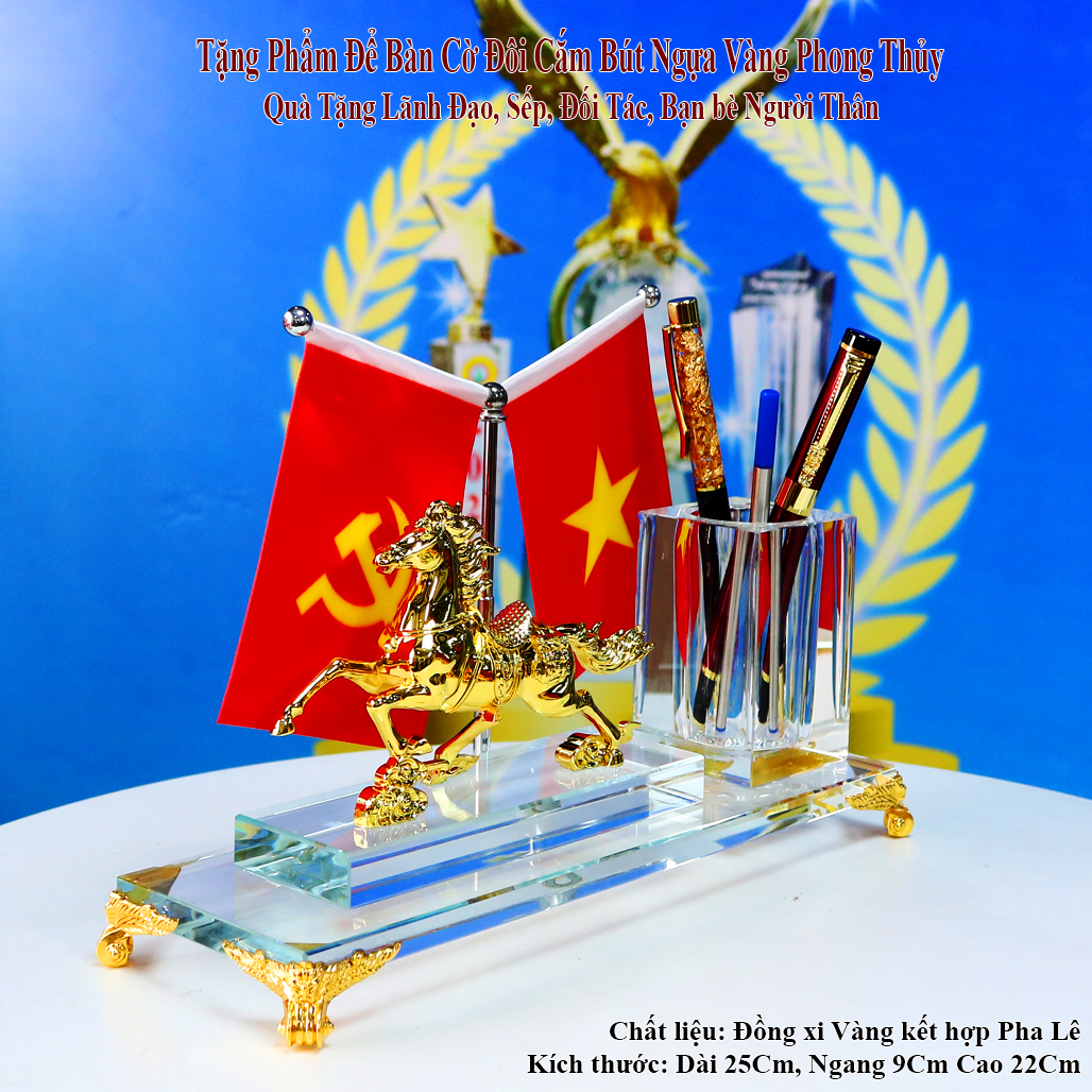 MĐ52 BỘ ĐỂ BÀN CỜ ĐÔI CẮM BÚT NGỰA VÀNG PHONG THỦY