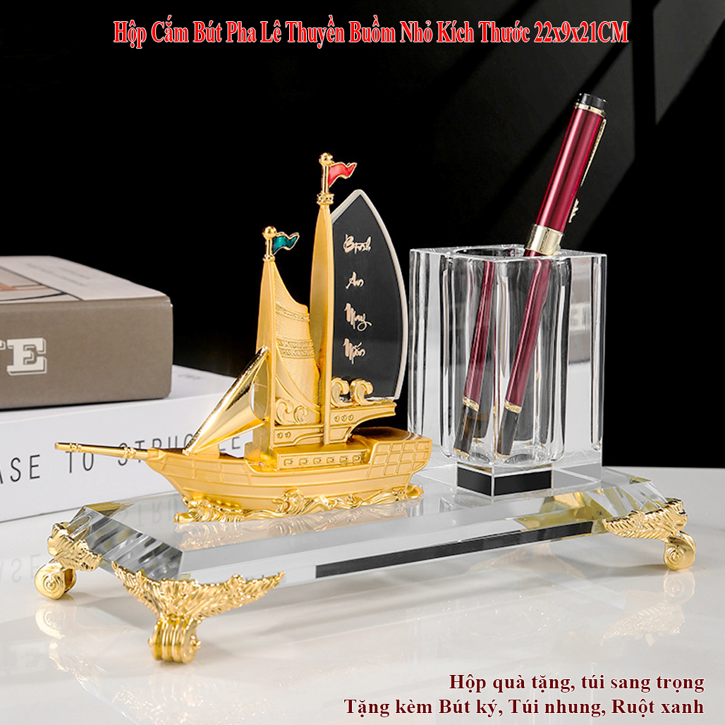 Ống đựng bút pha lê thuyền buồm Phong Thủy TB50B