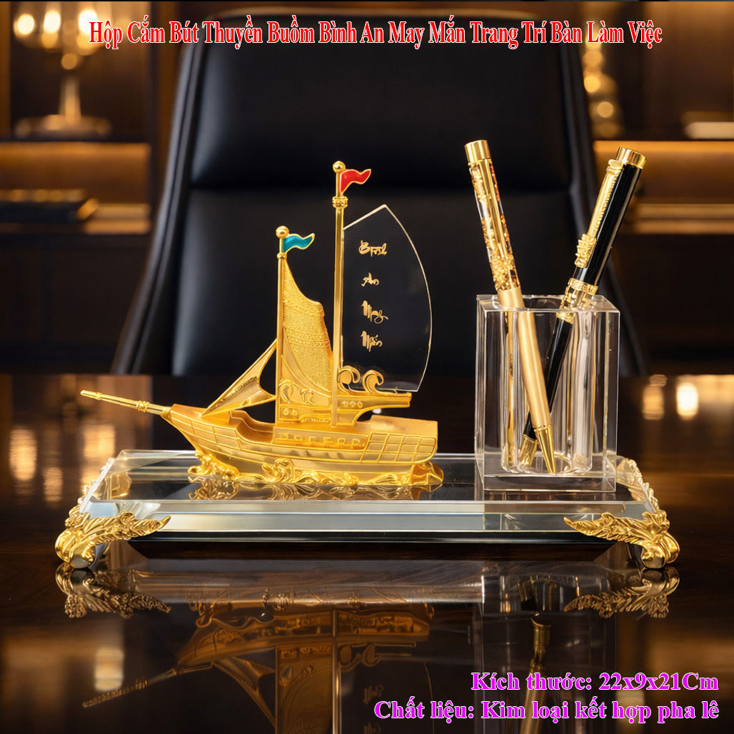Ống đựng bút pha lê thuyền buồm Phong Thủy TB50B