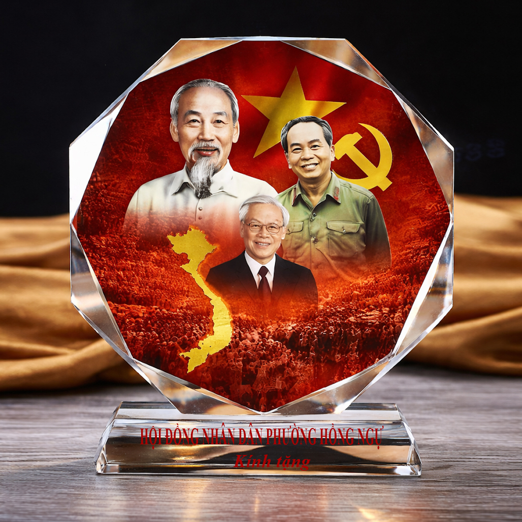 QĐH68 Biêu Trưng Cờ Đảng Pha lê Quà Tặng Đại Hội