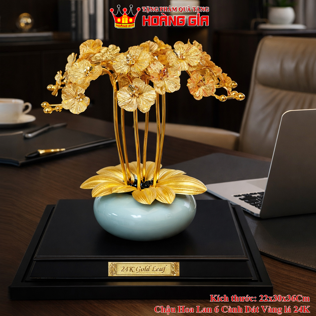 Quà Tặng Dát Vàng 24k Chậu Hoa Lan 6 Cành QTV 31