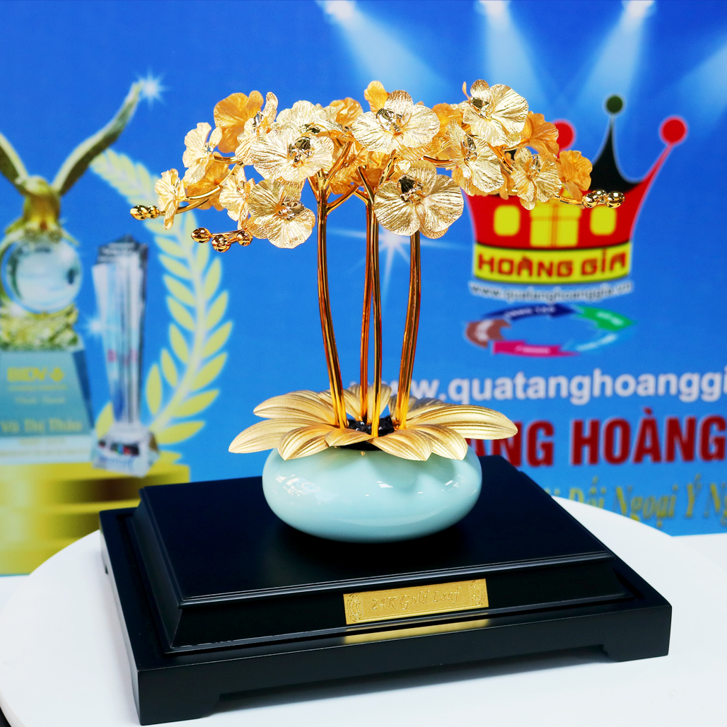 Quà Tặng Dát Vàng 24k Chậu Hoa Lan 6 Cành QTV 31